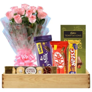Pink Roses with Chocolate Gift Hamper